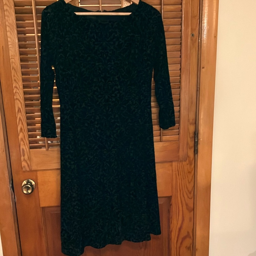 Talbots Medium Black Velvet Dress with sheer sleeves